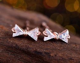 925 Sterling zilveren oorbellen mode-sieraden kleine strik zirkoon diamant kristal eenvoudige oorbel voor vrouwen meisjes 100 stks