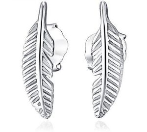 Boucles d'oreilles en argent sterling 925 bijoux fantaisie petite plume style élégant boucle d'oreille simple pour femmes filles