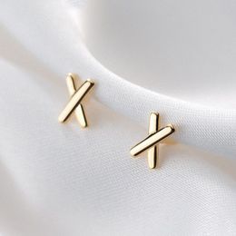 925 Sterling Zilveren Stud Oorbellen Koreaanse Eenvoudige Mini Leuke X-vormige Geometrische Piercing Oorbellen Mode-sieraden Pendientes Arete