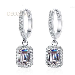 Boucles d'oreilles à tige en argent Sterling 925, Test de diamant réussi, émeraude de coupe radiante 2ct 4ct Moissanite pour femmes