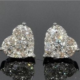 925 Sterling Silver Stud Girl Pear Cut White Topaz CZ Diamond Simple Party Vrouwen Wedding Heart Stud Earring Gift
