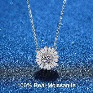 925 Sterling Silver Sunflower Pendant for Women 14K White Gold GRA VVS1 Moissanite Diamond Necklace Wedding Jewelry2476