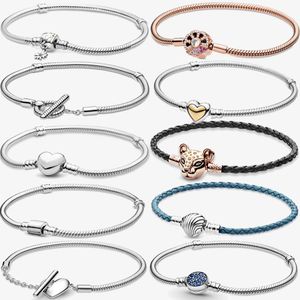 925 Sterling zilveren t vorm armband voor vrouwen glanzende blauwe schijf sluiting bangle snake chain sieraden