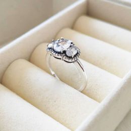 925 Sterling Zilver Drie Stenen Vintage Ring met Clear Cz Fit Pandora Charm Sieraden Engagement Bruiloft Liefhebbers Mode Ring Voor Vrouwen