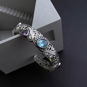 925 Sterling Silver Treasure Blue Purple Stone Bracelet Bangle For Woman Girl Fashion Jewelry Gift Dropship Groothandel 231221