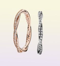 925 Sterling Zilver Twist Of Fate Stapelbare Ring Set Originele Doos voor Vrouwen Bruiloft CZ Diamanten 18K Rose Gouden Ring9463699