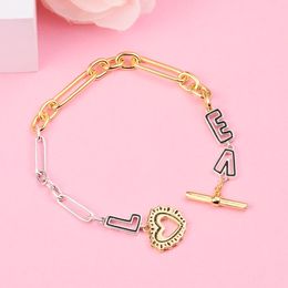 Pulsera de eslabones de amor de dos tonos de plata de ley 925 que se adapta a abalorios y abalorios europeos de Pandora