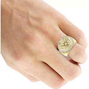 925 Sterling Zilver Vermeil Solid 10k Gouden Leeuwenkop Diamanten Ring voor Mannen 0.3ct Hip Hop Ring Pinky Ring