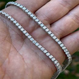 925 Sterling Silver Vermeil Vvs Diamond Chains 3mm 4mm 5mm Moissanite Tennis Chain Iced Out Tennis Bracelet Moissanite Chain