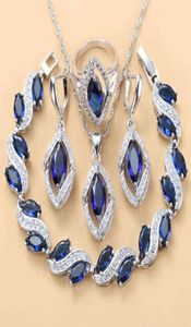 925 Sterling Silver Wedding Accessorie Bridale sieradensets met Natural Stone CZ Blue Bracelet and Ring Sets 2201135624862