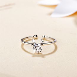 925 Sterling Silver Wedding Ring Antlers Diamond verstelbare ring Fashion sieraden