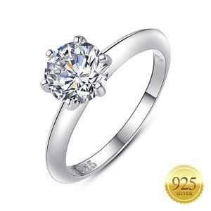 925 Sterling Zilveren Trouwring Briljante Ronde Cut Crystals Solitaire Belofte Voor altijd Eternity Engagement Ringen voor vrouwen