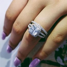 Conjunto de anillos de boda de Plata de Ley 925, anillo de banda 3 en 1 para mujer, joyería de moda nupcial de compromiso, dedo moonso R4627210p