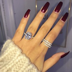 Conjuntos de anillos de boda de plata de ley 925, anillos de diamante de 4 quilates con corte ovalado para dedo, joyería de compromiso