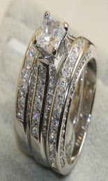 925 Sterling Silver White Clear 5A CZ Stones Wedding Weddal Women Rings Tamaño de regalo 5112516084