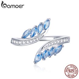 925 Sterling Silver Willow Shape Light Blue CZ Finger Ringen voor Vrouwen Verklaring Verstelbare Ring Elegante Sieraden BSR005 211217