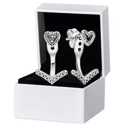 925 Sterling Silver Wishbone Pendant Stud Boucles d'oreilles Boîte d'origine pour Pandora CZ diamant Amour coeur Boucles d'oreilles Femmes Ensemble de bijoux de mariage