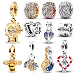 Pendentif grande roue pour femme en argent sterling 925, perles boule de cristal, adapté aux bracelets originaux, colliers, bijoux DIY, tout neuf