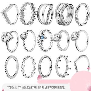 Bagues pour femmes en argent sterling 925 princesse amour coeur bague en diamant CZ pour dame fiançailles bijoux de luxe cadeau d'anniversaire avec boîte