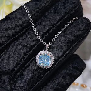925 Sterling Silver Womens ketting met aquamarijn en diamant hanger sieraden huwelijksfeest bruiloft cadeau 240515
