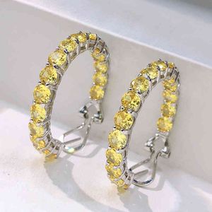 Boucles d'oreilles rondes en argent Sterling 925, diamant jaune à haute teneur en carbone, personnalisées pour femmes, bijoux fins pour fête de Cocktail, cadeau