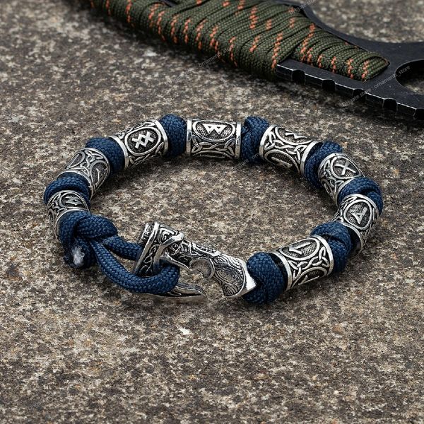 Vikingos nórdicos Hachas Pulseras envolventes Hombres Mjolnir Martillo Camping Paracord Cuerda de supervivencia Pulsera Amuleto Joyería masculina hecha a mano Regalos Joyería de modaPulseras