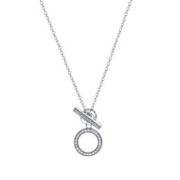 925 Sterling Zilver Zirkoon Pavé T gesp Hanger Ketting Originele Box Pandora Disc Collier Dames Multifunctionele Sieraden