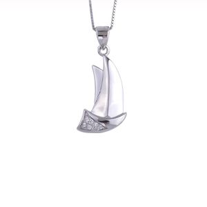 925 Sterling Silver Zircon Voilier Colliers Pour Femmes Classique Longue Chaîne Pendentifs Parti De Mode Bijoux Cadeaux Q0531