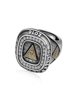 925 Sterling Thai Silver Punk Rock Eye of God Pyramid Inlay Gemstone Natural Stone Ring Jewelry9495791