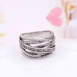 925 Whole Silver Simple Diamond Ladies Retro Ring Ring Fit Pandora Joyería de aniversario Cúbico para mujeres GIF298T