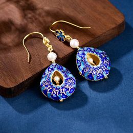 925 Boucles d'oreilles en argent avec artisanat de Coisonne Nouveaux accessoires d'oreille à la mode et personnalisés purement les boucles d'oreilles argentées faites à la main