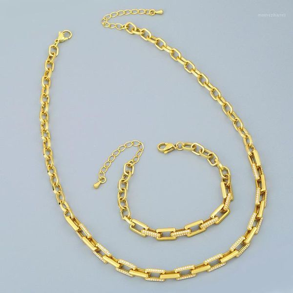 Chaîne trombone rectangulaire en argent Sterling 925, collier Rolo, Bracelet en cristal de zircone cubique, chaînes de bijoux fins minimalistes