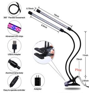 927W USB Gradation Timing LED Cultivez des lumières Trois têtes Lampes de botanique Bureau Double et une tête Plante Lampe Clip Légumes d'intérieur Gro2811810