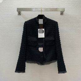 929 L 2023 Milan Runway herfst dames uitloper jas met lange mouwen ronde hals jas knop zwarte mode kleding dames niG23092175