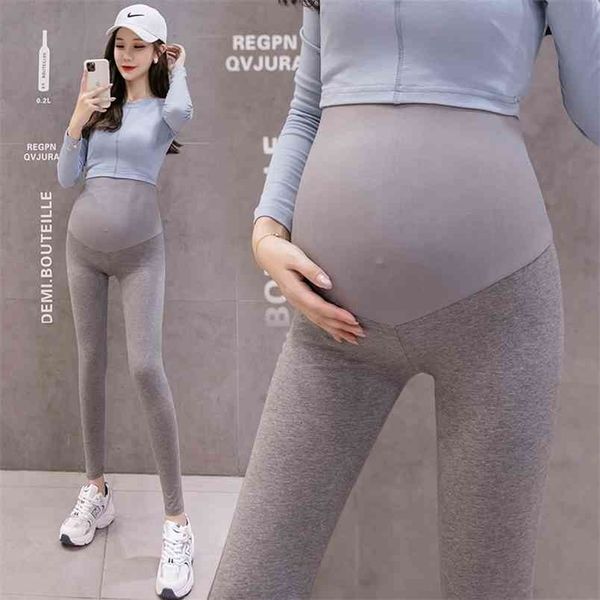 929 # Printemps Été Mince Coton Maternité Maigre Legging Sans Couture Casual Yoga Pantalon Vêtements pour Femmes Enceintes Ventre Grossesse 210918