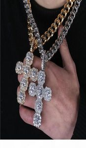 Collier pendentif glacé de grande taille de 92 mm, bling micro pavé de zircone cubique, diamants simulés, chaîne cubaine de 10 mm, 18 pouces, style rétro9103518