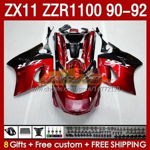 OEM-kuipen voor Kawasaki Ninja Zzr1100 ZX 11 R 11R 1990-1992 Body 164No.6 ZX-11 R ZZR 1100 CC ZX-11R ZZR-1100 ZX11R 90 91 92 ZX11 R 1990 1990 1991 1992 RODE PEARL