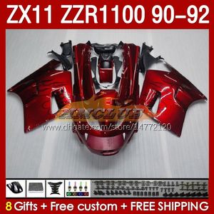 Koningen Kit voor Kawasaki Ninja ZX 11 R 11R ZX-11 R ZZR1100 ZZR 1100 CC BODY 164NO.0 ZX11 R 90-92 ZX-11R ZZR ZZR-1100 ZX11R 90 91 92 1990 1990 1991 1992 ABS VOLLEDIGE Fairic Red Red Red Red Red Red Red Red Red Red Red Red Red Red Rood