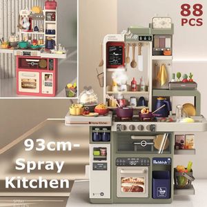 93 cm Grote Keuken Speelgoed Kinderen Speelhuis Keukengerei Set Simulatie Spray Baby Mini Voedsel Koken Kerstcadeaus Meisje speelgoed 240104