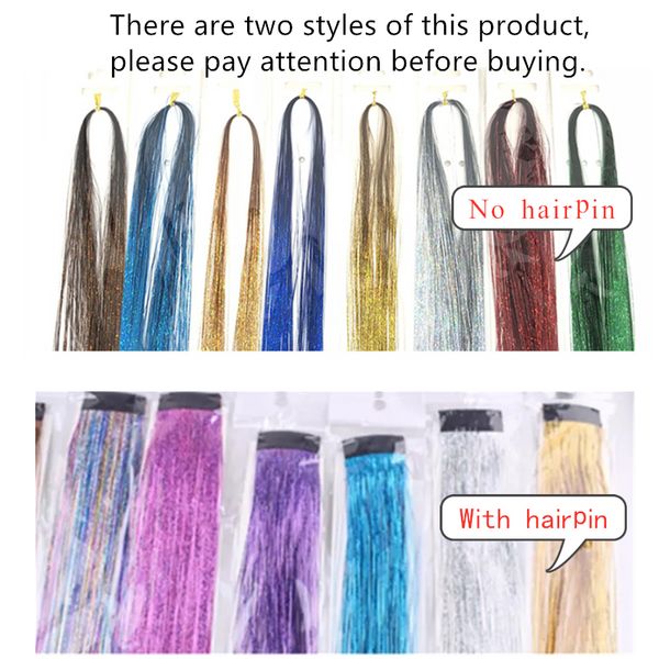 Oropel de pelo brillante de 93cm, hebras de colores del arco iris, tocados para niñas, Hairbinge, extensiones de cabello falso láser, decoración, tiras de brillo