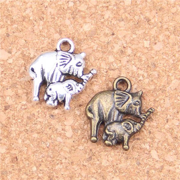 93 pièces Antique argent plaqué Bronze plaqué maman et bébé éléphant pendentif à breloques collier à faire soi-même Bracelet résultats de Bracelet 16*14mm