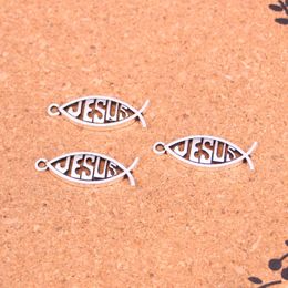 93 pcs Antique Argent Plaqué poisson jésus Charmes Pendentifs pour Bracelet Européen Fabrication de Bijoux DIY À La Main 27 * 10mm