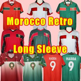 94 95 Maillots de football 1998 Coupe du Monde Rétro Maroc 98 99 Maroc Home Away Hadji BASSIR OUAKILI NEQROUZ ABRAMI Personnalisé Vintage Cassic Manches longues 1994 1995