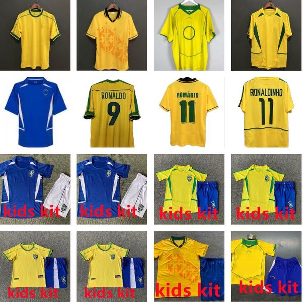 94 98 02 04 Maillot vintage du Brésil ROMARIO RIVALDO BraziLS CARLOS Ronaldinho camisa de futebol Ronaldo KAKA 1994 1998 2002 2004 PELE Maillots de football rétro hommes kit enfants