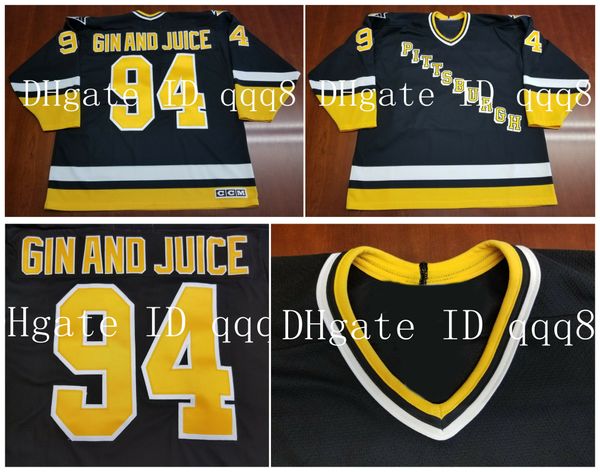 94 GIN AND JUICE Vintage Penguins Jersey Personnalisation Noir 1994 Retro Snoop Dogg 100% Couture Chandails de hockey personnalisés