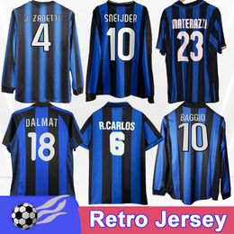 95 96 BAGGIO Retro Mens Soccer Jerseys 07 08 Sneijder Materazzi R. Carlos J. Zanetti Home Away Long Maneves Football Shirt Short à manches courtes