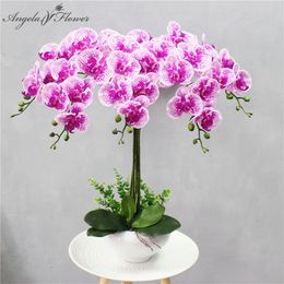 95 cm 9 Heads Kunstbloem Real Touch Latex Butterfly Orchid Decor Office Home Christmas Wedding PU Florals Artificials Pot Y200903