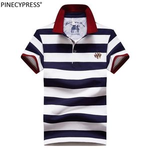 95% coton 5% spandex qualité été homme polo mode broderie rayé décontracté mâle bleu marine hommes à manches courtes polo 220514