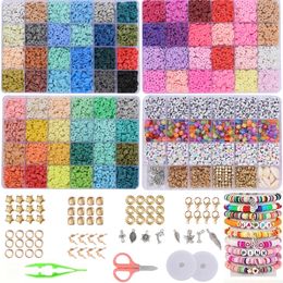9500 pièces Kit d'accessoires de perles bricolage perles en argile polymère ensemble 6MM couleur arc-en-ciel perles à puce plate Boho bracelet collier faisant la lettre 240220