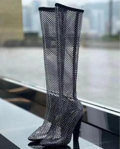 951 Crystal Damesschoenen Dames Sexy feestmode over de knie vrouwelijke hoge hakken Rhinestone dighots vrouw 240407 546